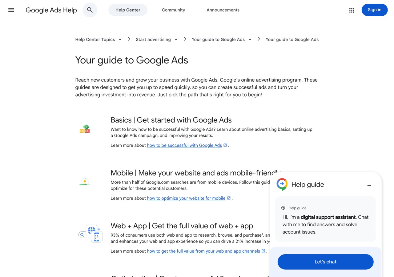 Screenshot of Google Ads Help — Best practices