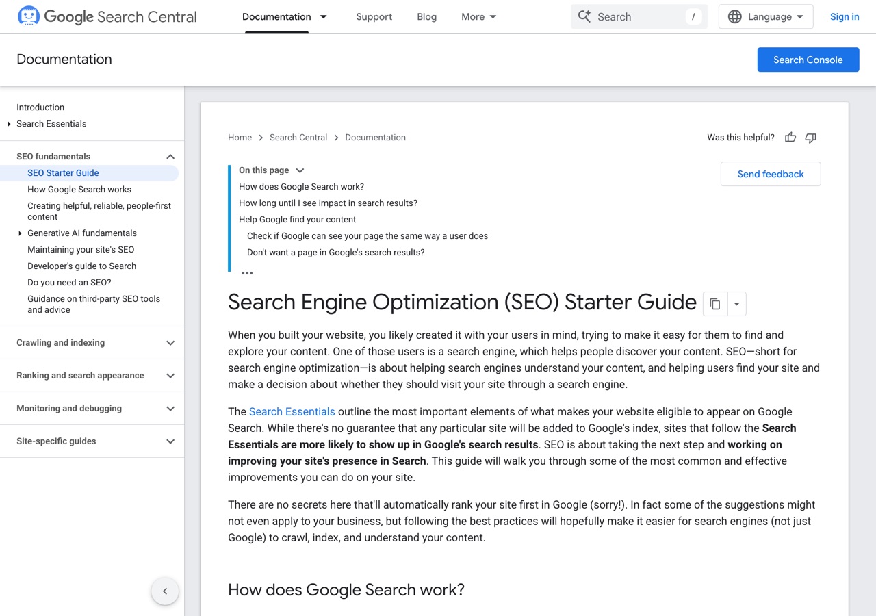 Screenshot of Google — SEO Starter Guide