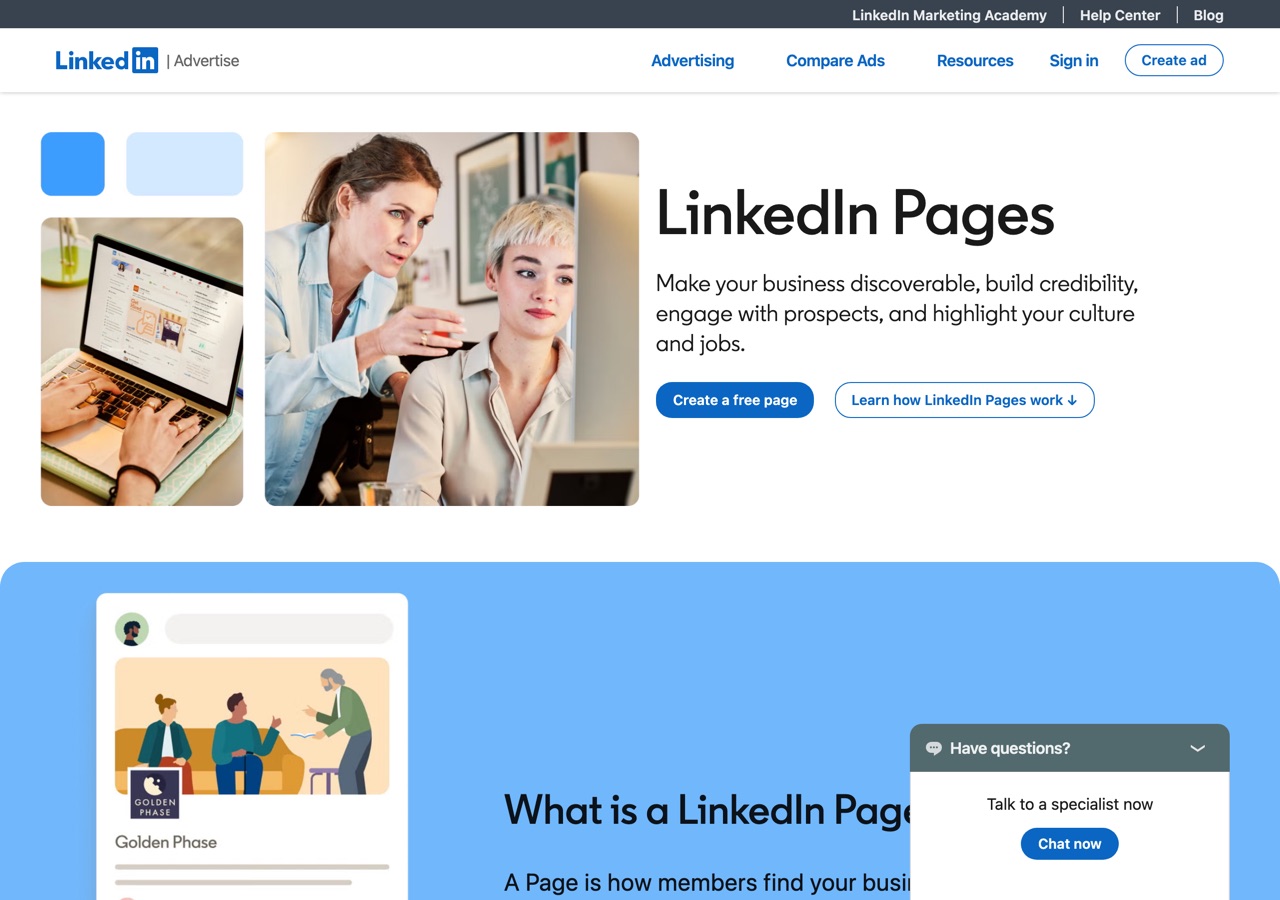 Screenshot of LinkedIn Pages